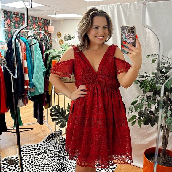 NWT self portrait red lace mini dress